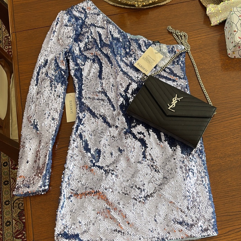 blue asymmetrical sequin dress NWT